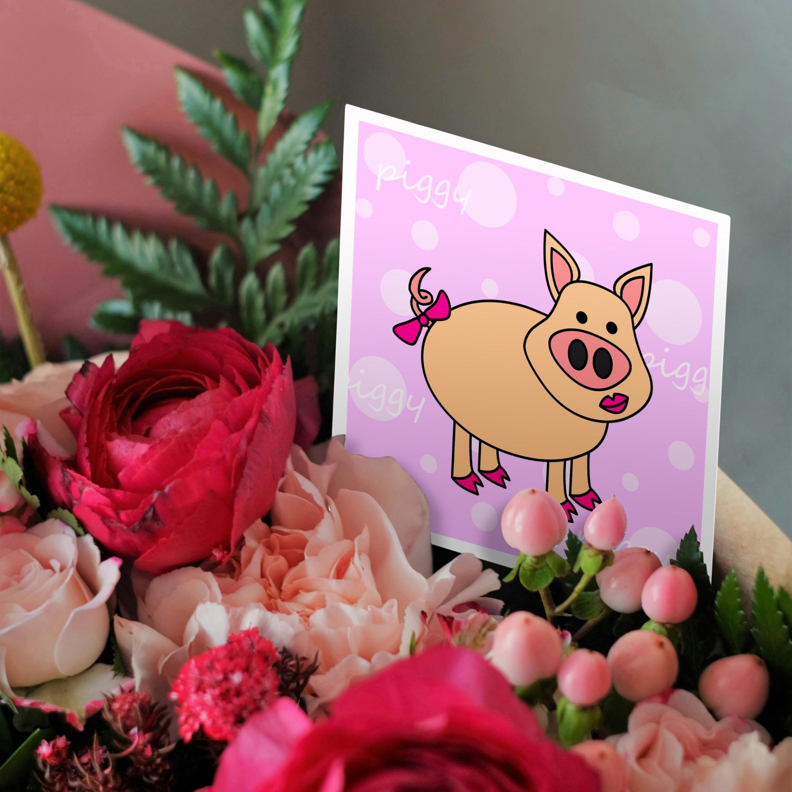 3dRose Pink Piggy Design - Happy Girl Pig - Greeting Cards, 6 x 6